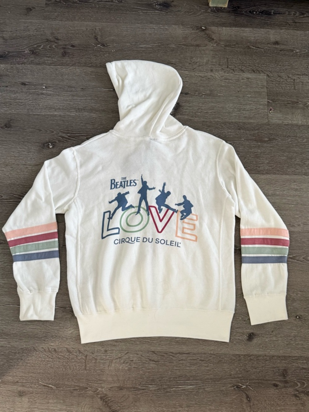 The Beatles Cirque du Soleil LOVE White Hoodie with Multicolor Sleeve Stripes
